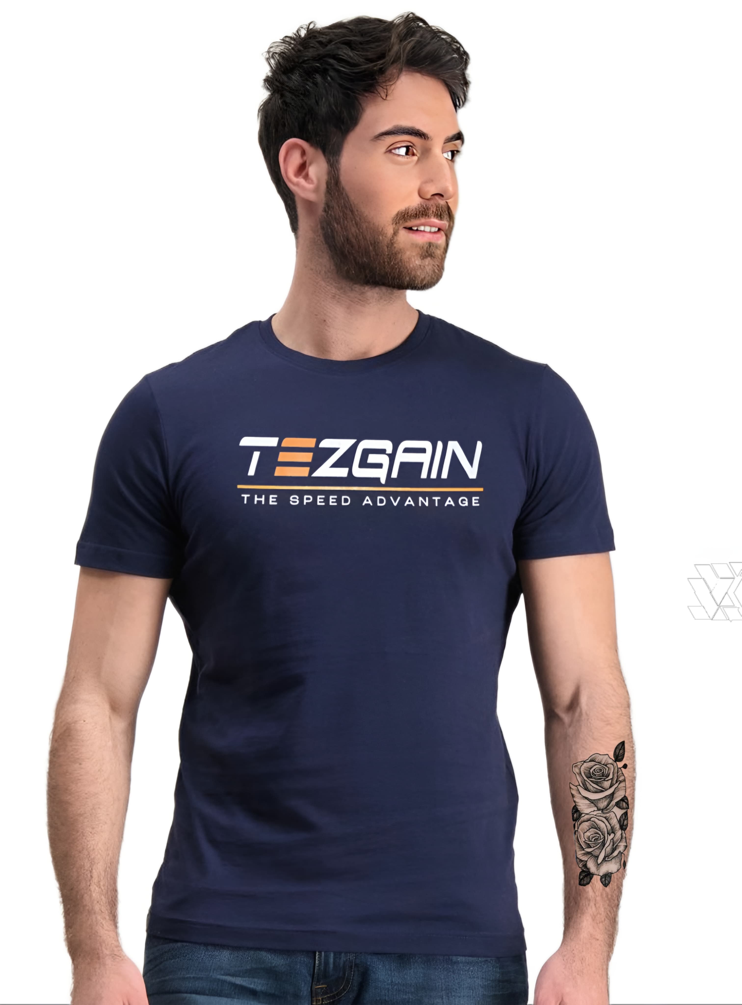 Tezgain slim fit round nack tshirt -blue