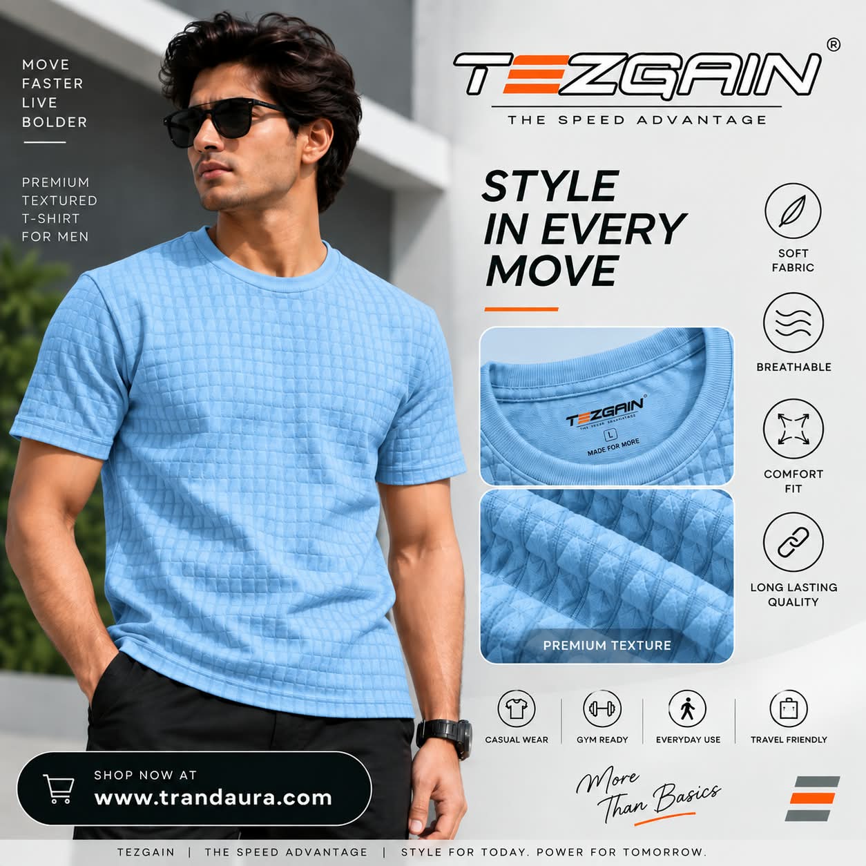 Tezgain ultra round nack tshirt -sky blue