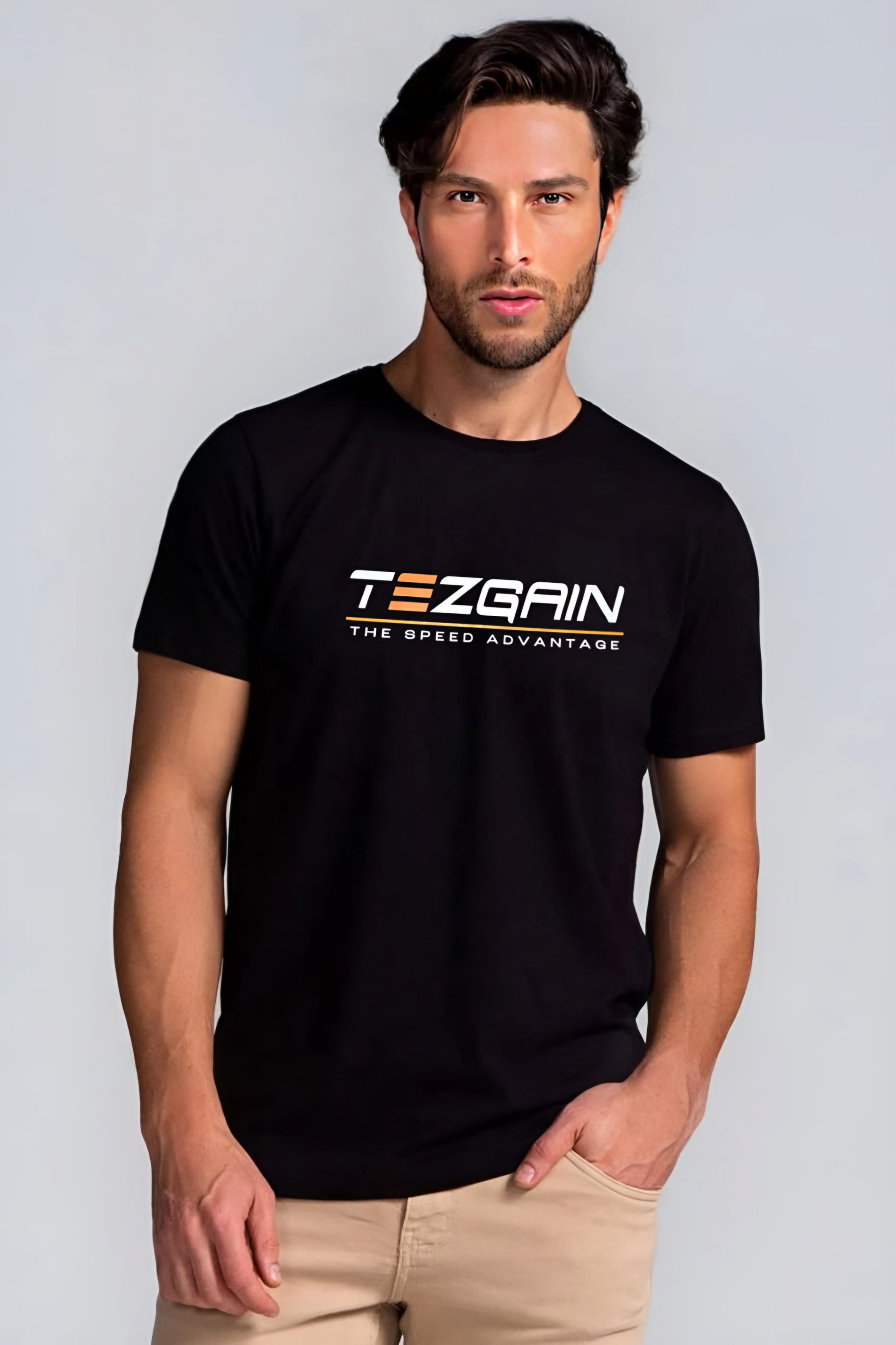 Tezgain slim fit round nack tshirt -black